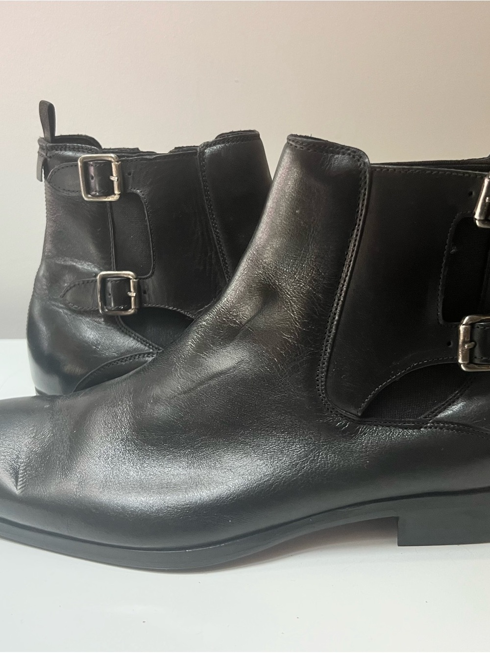 Minelli Black Leather Double-Buckle Chelsea Boots